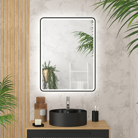 AURLANE Miroir salle de bain avec eclairage LED et contour noir - 60x ...