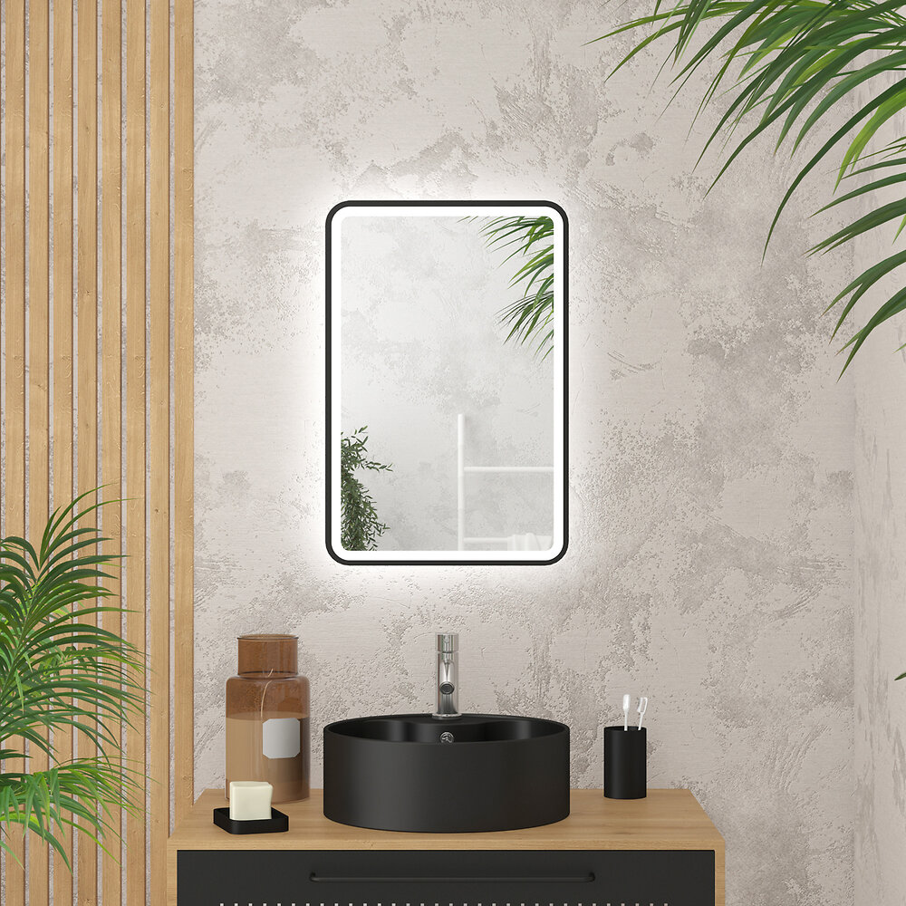 AURLANE - Miroir salle de bain avec eclairage LED et contour noir - 40x60cm - GO BLACK LED - large