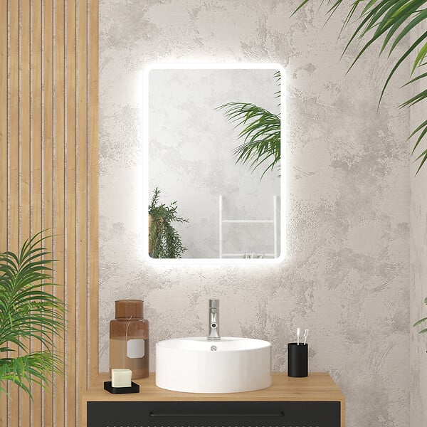 Miroir de salle de bain avec éclairage et chauffage anti-buée • Mon habit  chauffant