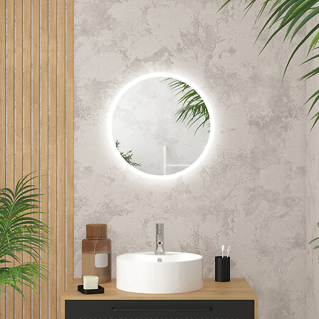 AURLANE Miroir salle de bain rond avec eclairage LED - Diamètre 50cm  ...