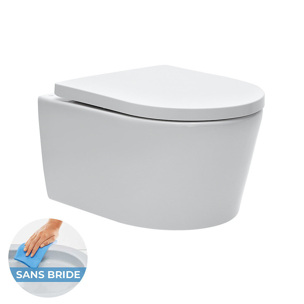 VILLEROY_ET_BOCH - Pack WC Complet Bâti-support + WC SAT sans bride avec abattant déclipsable + Set d'accessoires OFFERT - large