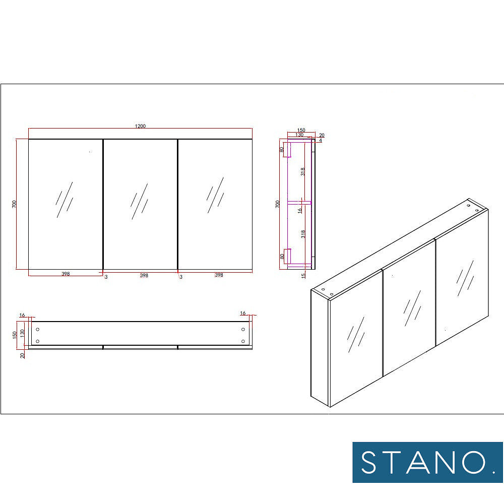 STANO - Armoire de toilette bloc-miroir FORTINA largeur 120 cm blanc - large