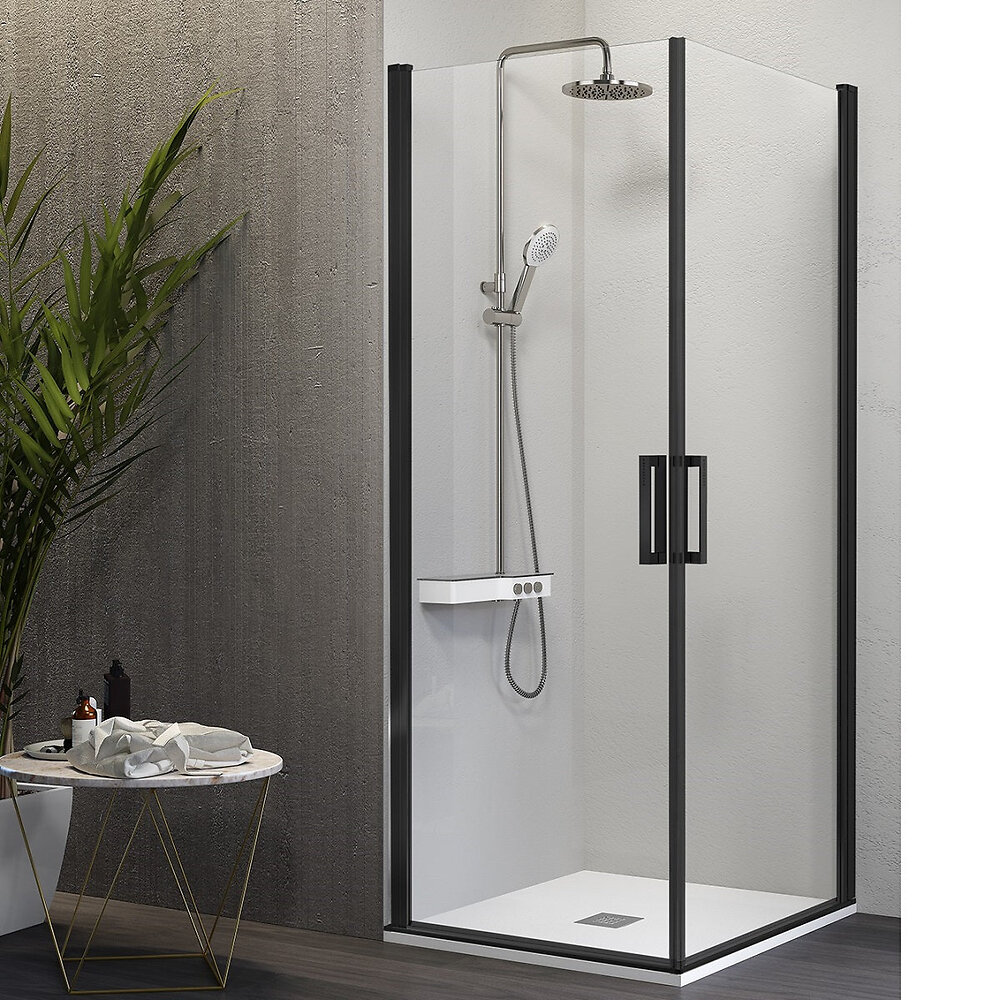 Kassandra - Paroi de douche accès en angle 2 portes pivotantes NARDI profil noir mat   70 x 75 cm - large