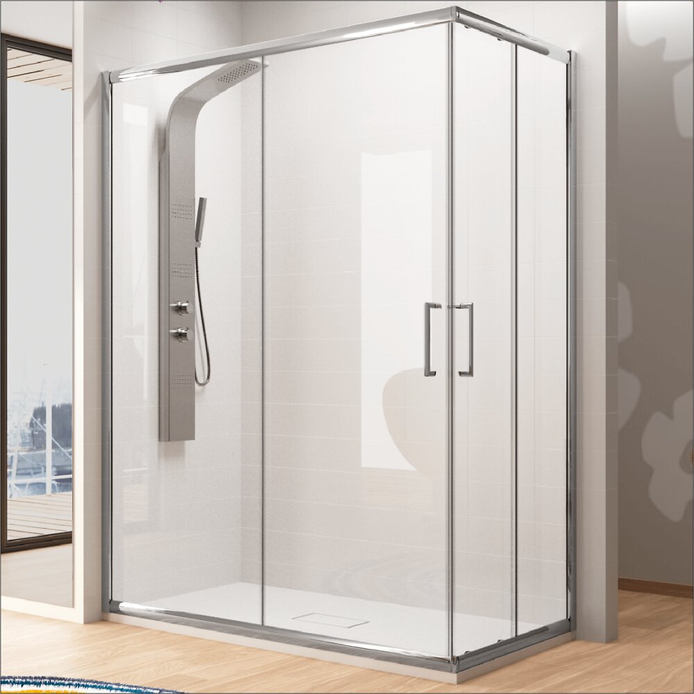 Kassandra - Paroi de douche accès en angle 2 verres fixes + 2 portes coulissantes BELLA    130 x 70 cm - large