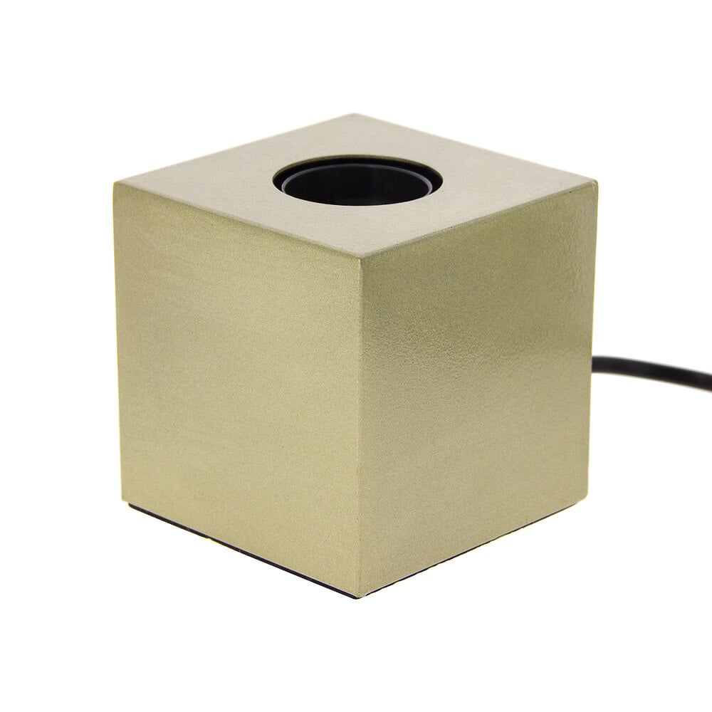 lampe à poser cube en métal couleur laiton, compatible culot e27, ip20