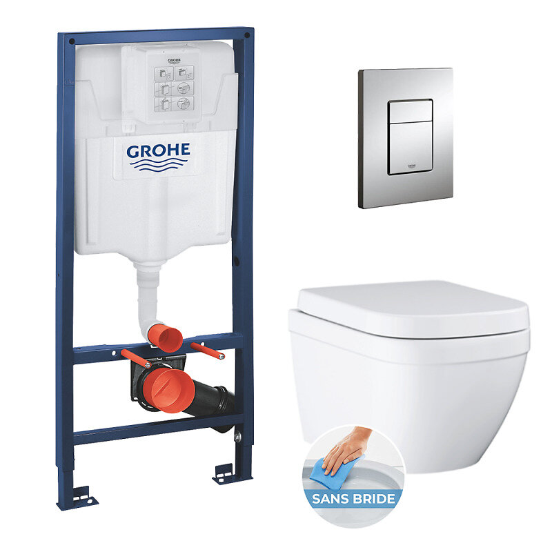 GROHE - Grohe pack bâti-support Rapid Sl + plaque Skate cosmo chrome + cuvette Euro Ceramic + abattant  softclose (euroceramicset1) - large