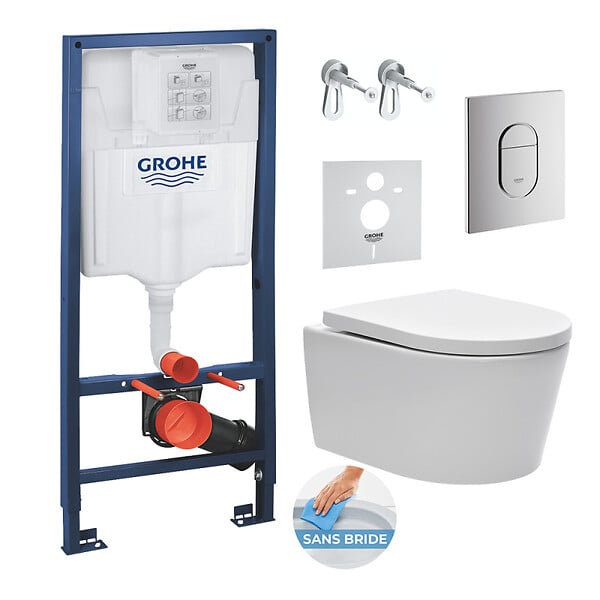 Grohe Pack WC Bâti Autoportant Rapid SL + WC sans bride SAT + Abattant  softclose +