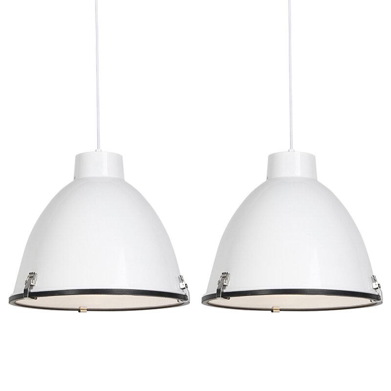 QAZQA - Lot de 2 lampes à suspension industrielles blanches 38 cm dimmable - Anteros - large
