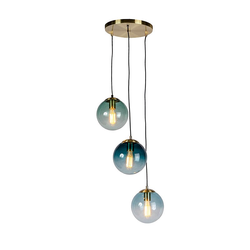 lampe à suspension art déco en laiton avec verre bleu - pallon