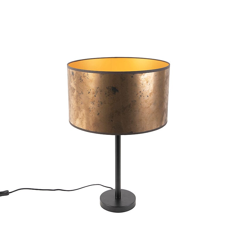 lampe de table art déco noir avec abat-jour bronze ancien 35 cm - simplo