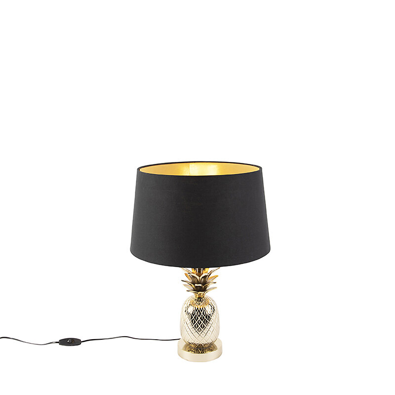 lampe de table art déco avec abat-jour en coton noir 35 cm - tropical