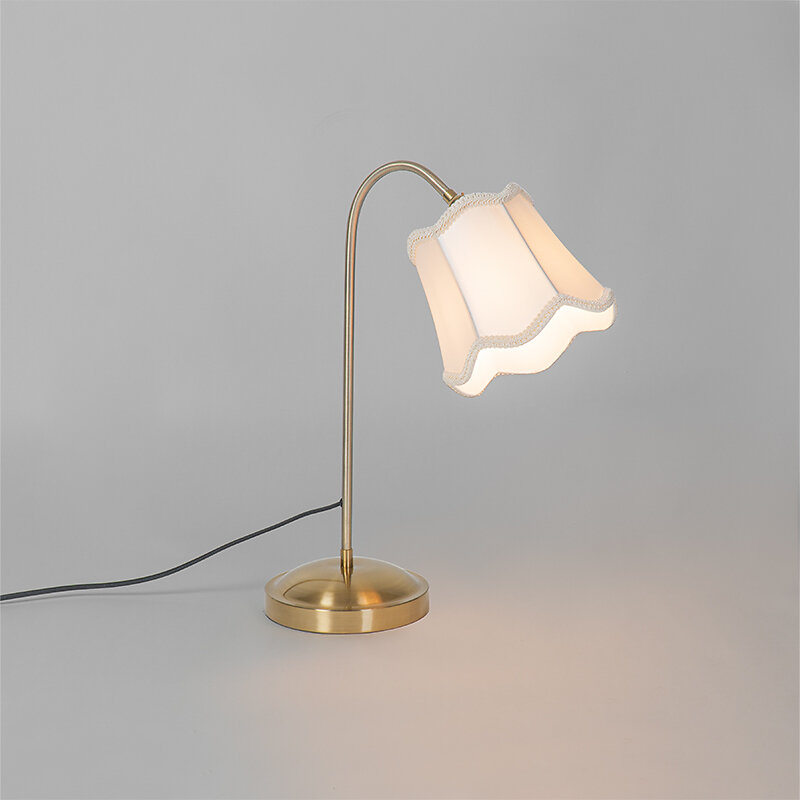QAZQA - Lampe de table classique en laiton avec abat-jour blanc - Nona - large