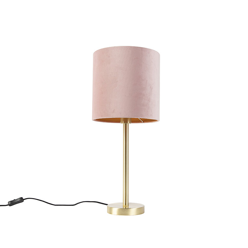 lampe de table romantique en laiton avec abat-jour rose 25 cm - simplo