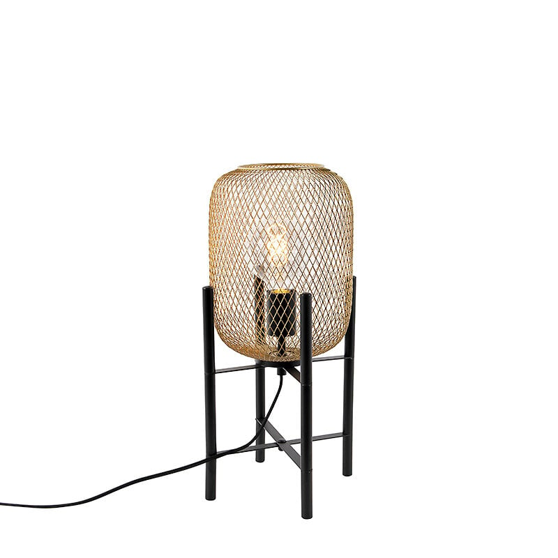 QAZQA - Lampe de table moderne noire et dorée - Bliss Mesh - large