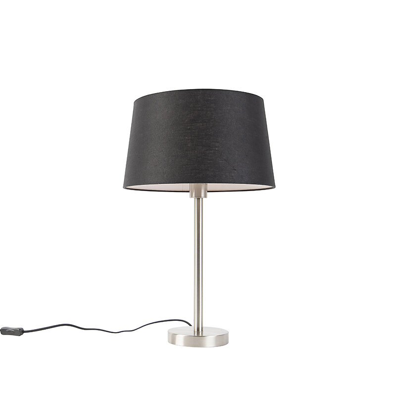 QAZQA - Lampe de table moderne en acier avec abat-jour noir 35 cm - Simplo - large