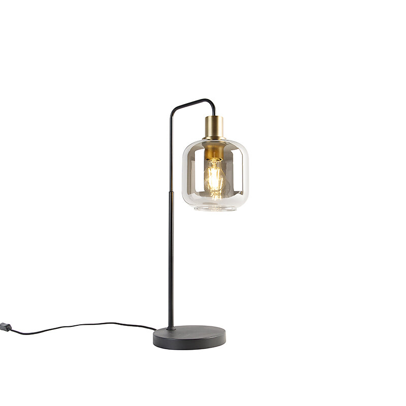 QAZQA - Lampe de table design noir avec or avec verre fumé - Zuzanna - large