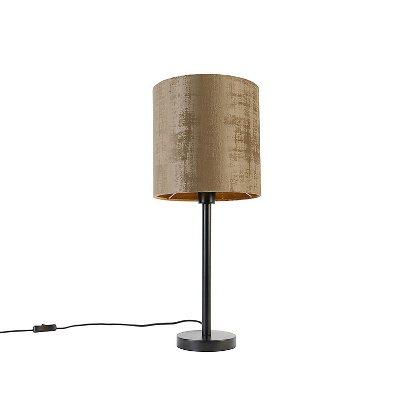 lampe de table moderne noire avec abat-jour marron 25 cm - simplo