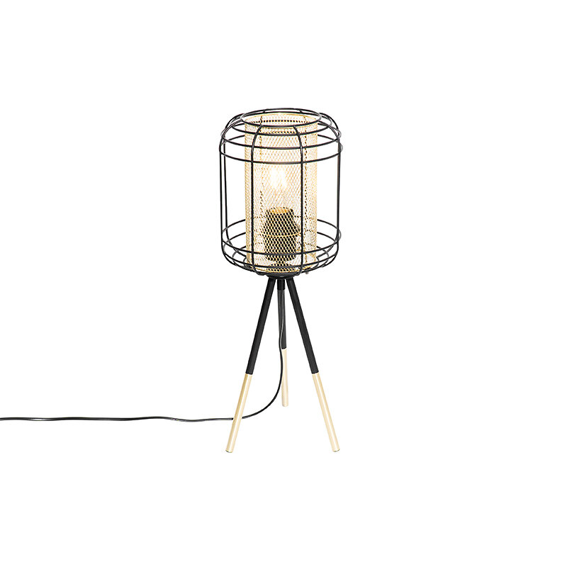 QAZQA - Lampe de table design trépied noir avec or - Gaze - large