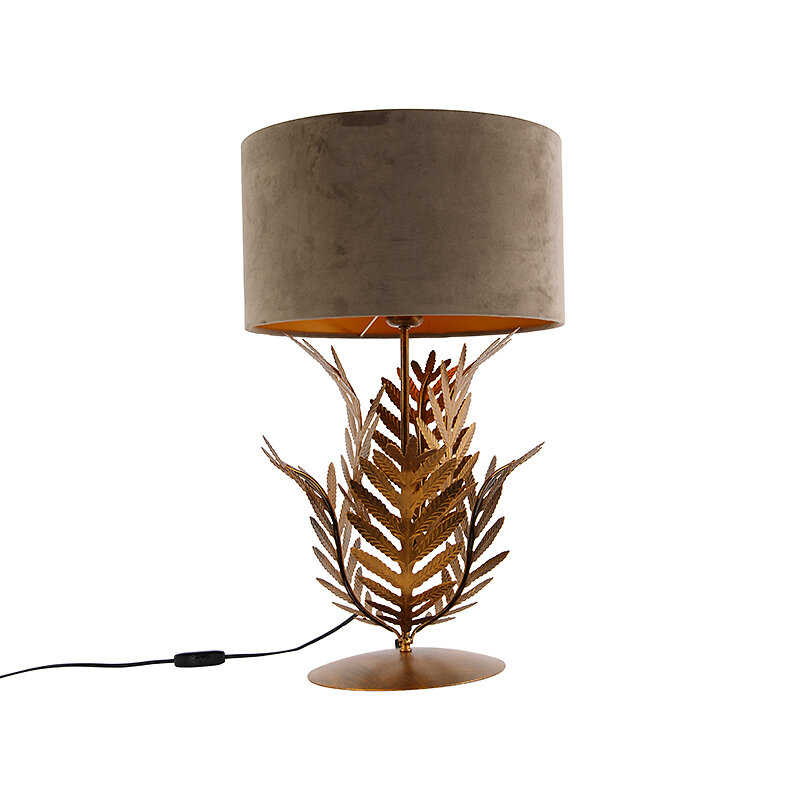 lampe de table vintage or avec abat-jour en velours taupe 35 cm - botanica