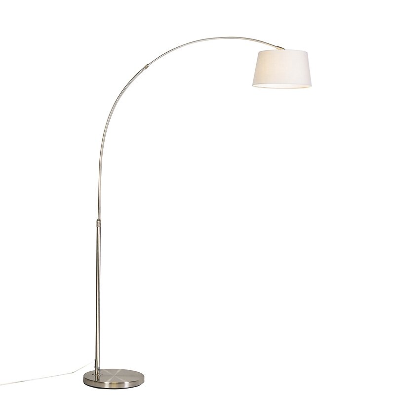 lampe à arc moderne en acier avec abat-jour en tissu blanc - arc basic