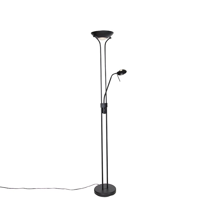 QAZQA - Lampadaire moderne noir avec lampe de lecture avec LED dim pour chauffer - Diva - large
