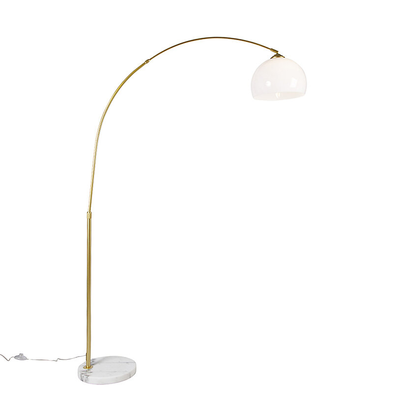 lampe à arc moderne en laiton avec abat-jour blanc - arc basic