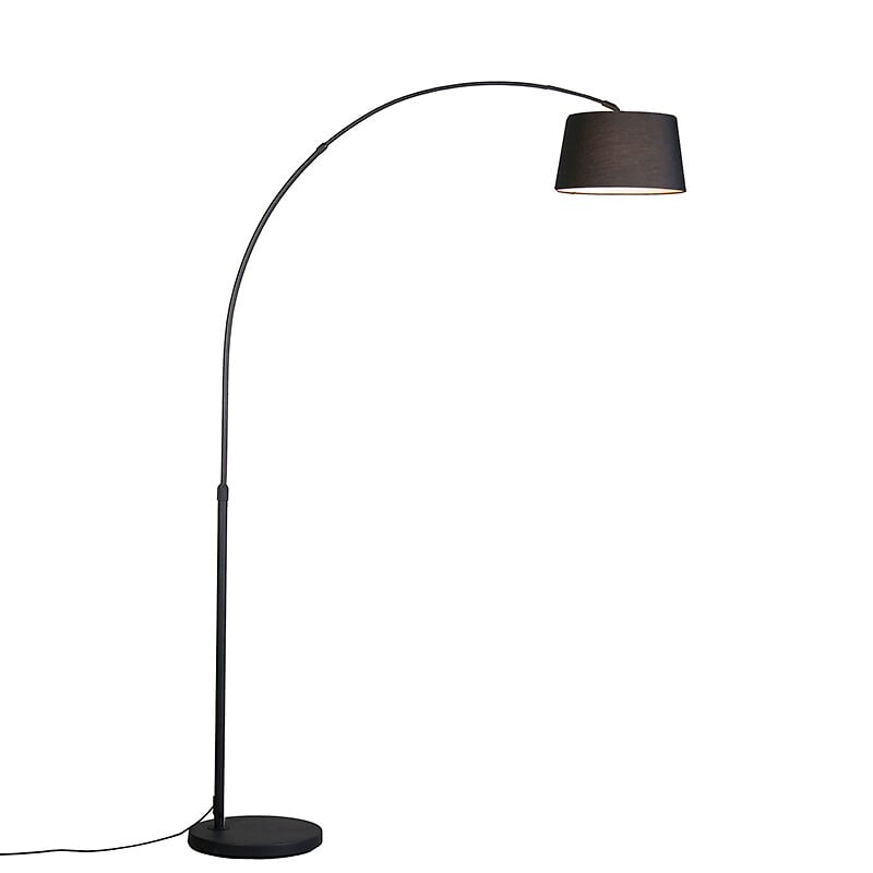 lampe à arc moderne noire avec abat-jour en tissu noir - arc basic