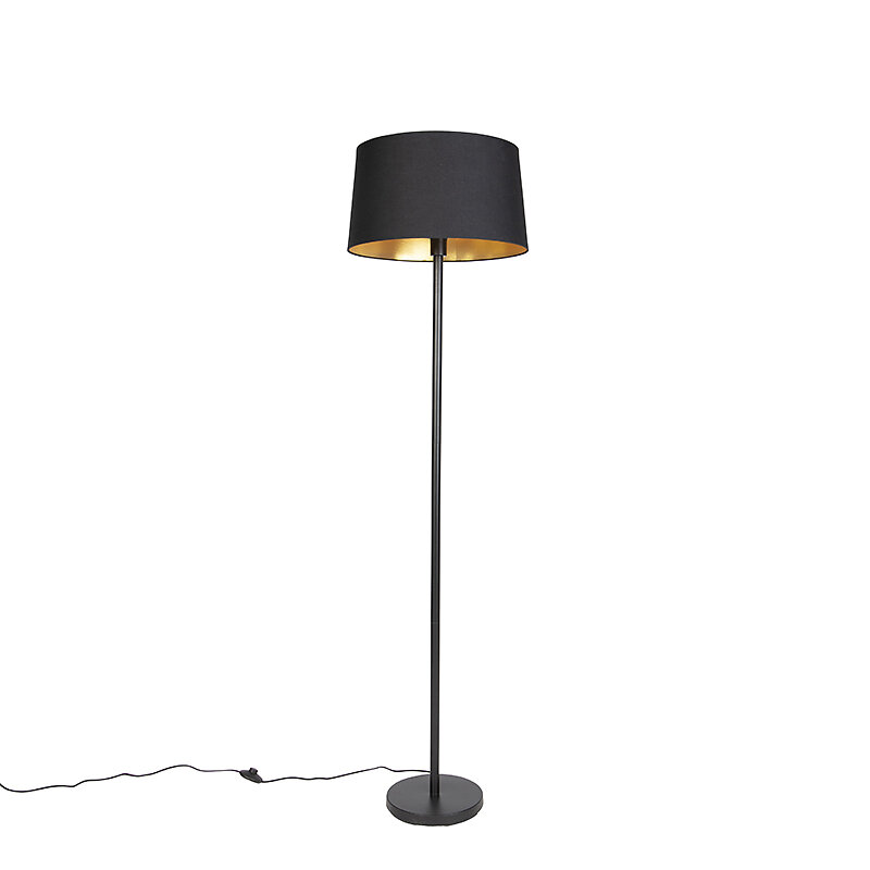 QAZQA - Lampadaire moderne noir avec abat-jour noir 45 cm - Simplo - large