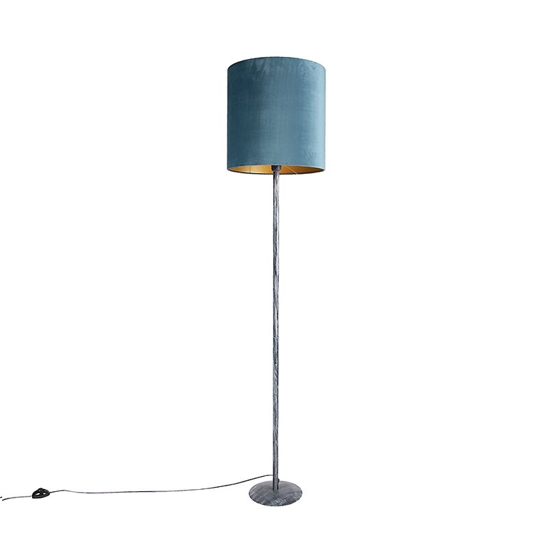 lampadaire gris antique velours abat-jour bleu 40 cm - simplo