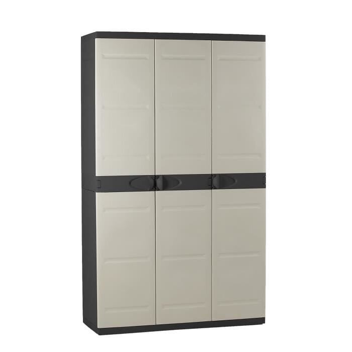 TITANIUM PLASTIKEN Armoire 3 portes avec etageres + penderie l105 x p44 x h176 cm Beige et Noire