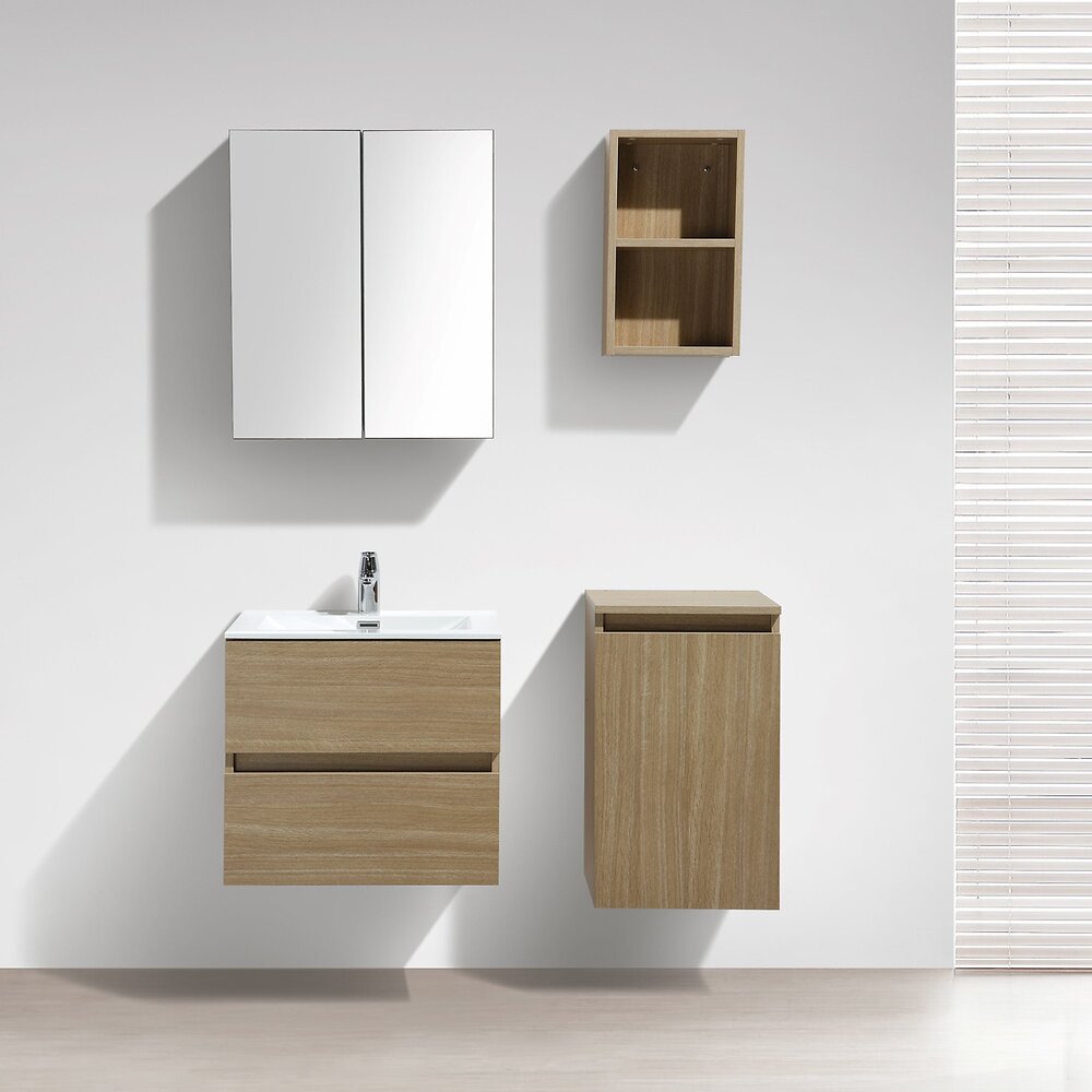 STANO - Meuble salle de bain design simple vasque SIENA largeur 60 cm chêne clair texturé - large
