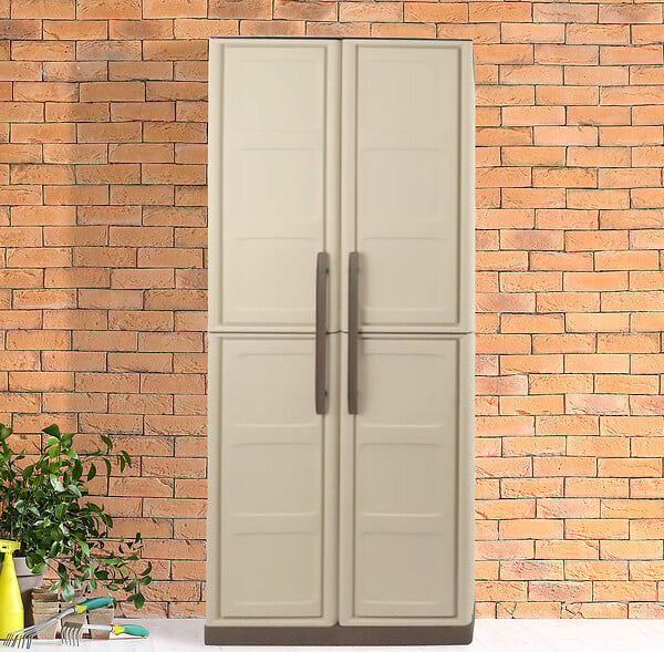 Armoire basse 3 portes intérieur/extérieur coloris beige