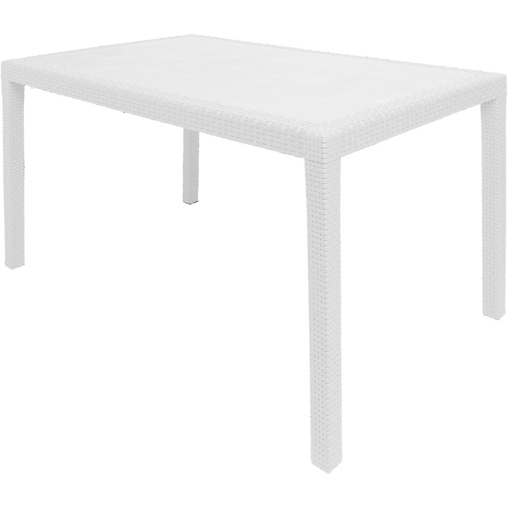 table d'extérieur portici, table à manger rectangulaire, table de jardin polyvalente effet rotin, 100% made in italy, 150x90h72 cm, blanc