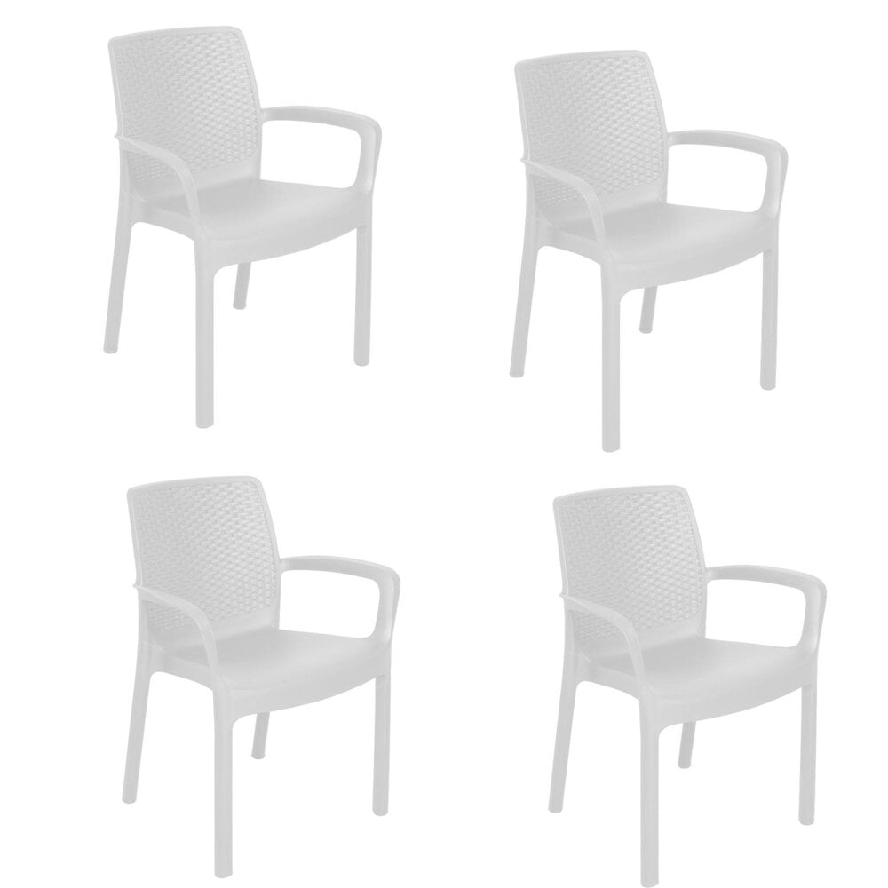 chaise d’extérieur viterbo, ensemble de 4 chaise de jardin, chaise pour table à manger, fauteuil d'extérieur effet rotin, 100% made in italy, 54x60h82 cm, blanc