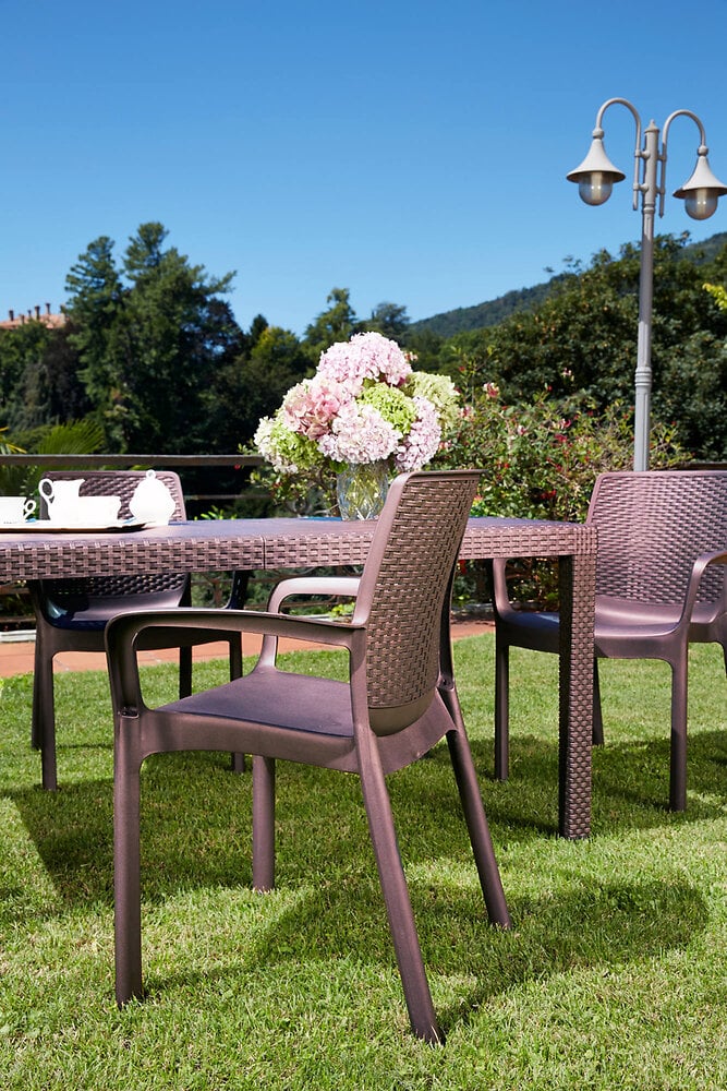 chaise d’extérieur torino, siège de jardin, chaise pour table à manger, fauteuil d'extérieur effet rotin, 100% made in italy, 54x60h82 cm, marron