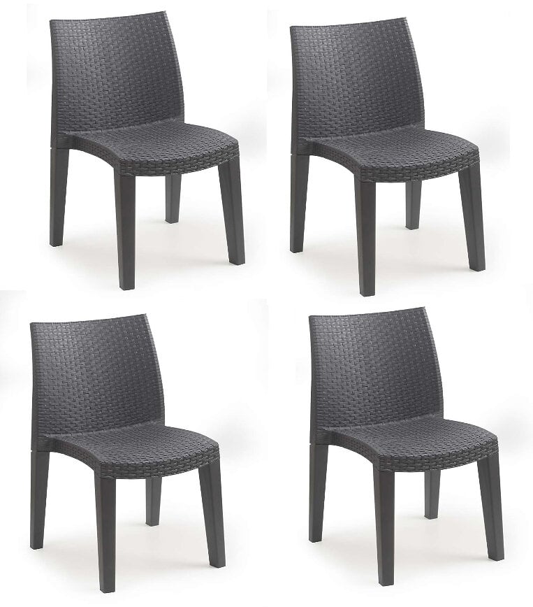 chaise d’extérieur ravenna, ensemble de 4 chaise de jardin, chaise pour table à manger, fauteuil d'extérieur effet rotin, 100% made in italy, 48x55h86 cm, anthracite
