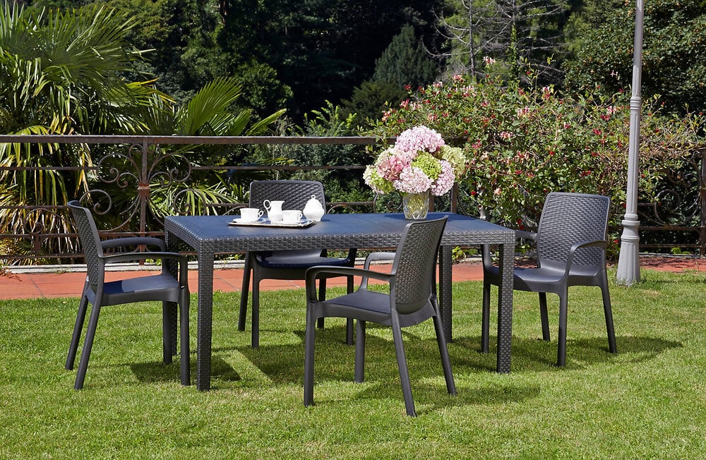 chaise d’extérieur torino, siège de jardin, chaise pour table à manger, fauteuil d'extérieur effet rotin, 100% made in italy, 54x60h82 cm, anthracite