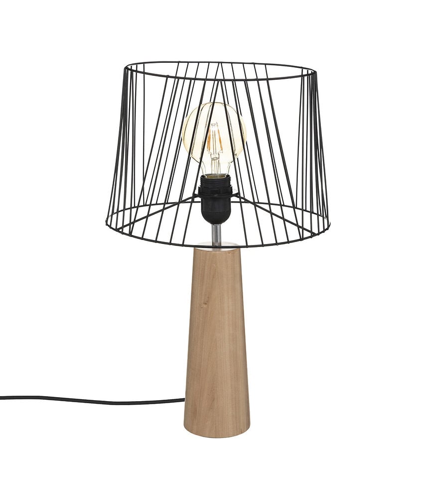 lampe à poser en métal filaire noir et bois de pin h 46 cm