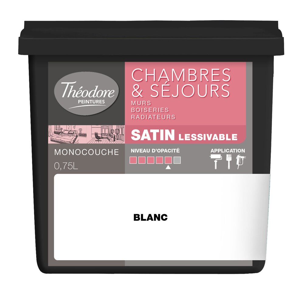 THEODORE - Peinture Chambres & Séjours acryl satin 750ML, teinte Blanc - large