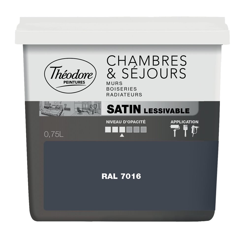 THEODORE - Peinture Chambres & Séjours acryl satin 750ML, teinte RAL7016 - large