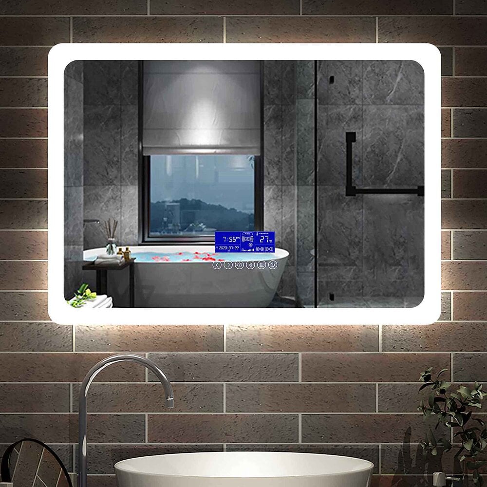 AICA SANITAIRE - AICA Miroir de salle de bain tricolore réglable LED avec anti-buée et bluetooth,horizontal 100*60cm - large