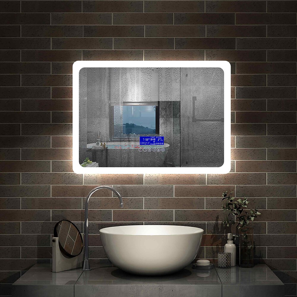 AICA SANITAIRE - AICA Miroir de salle de bain tricolore réglable LED avec anti-buée et bluetooth,horizontal 100*60cm - large
