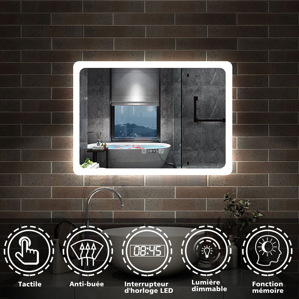 AICA LED bluetooth miroir salle de bain antibuée monochrome avec