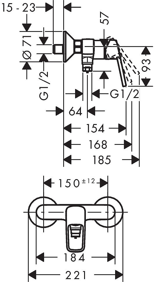 Mitigeur douche Logis Loop C2 avec cartouche 2 vitesses finition chromé