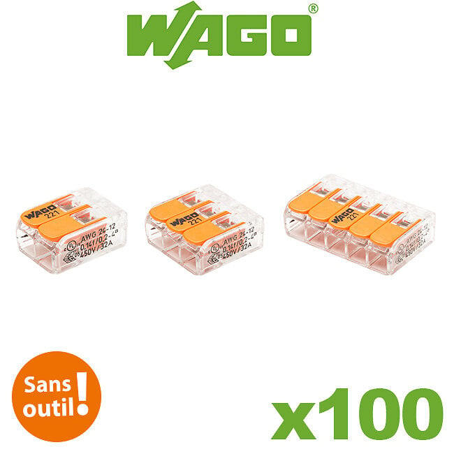 Wago- Flacon de 100 mini bornes de connexion automatique 2, 3, 5 et 8 fils  S2273