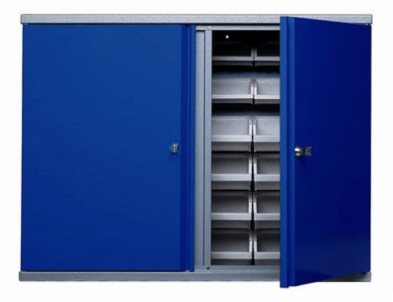 armoire murale long 80cm 2 portes et 36 boites de rangement - bleu marine kupper