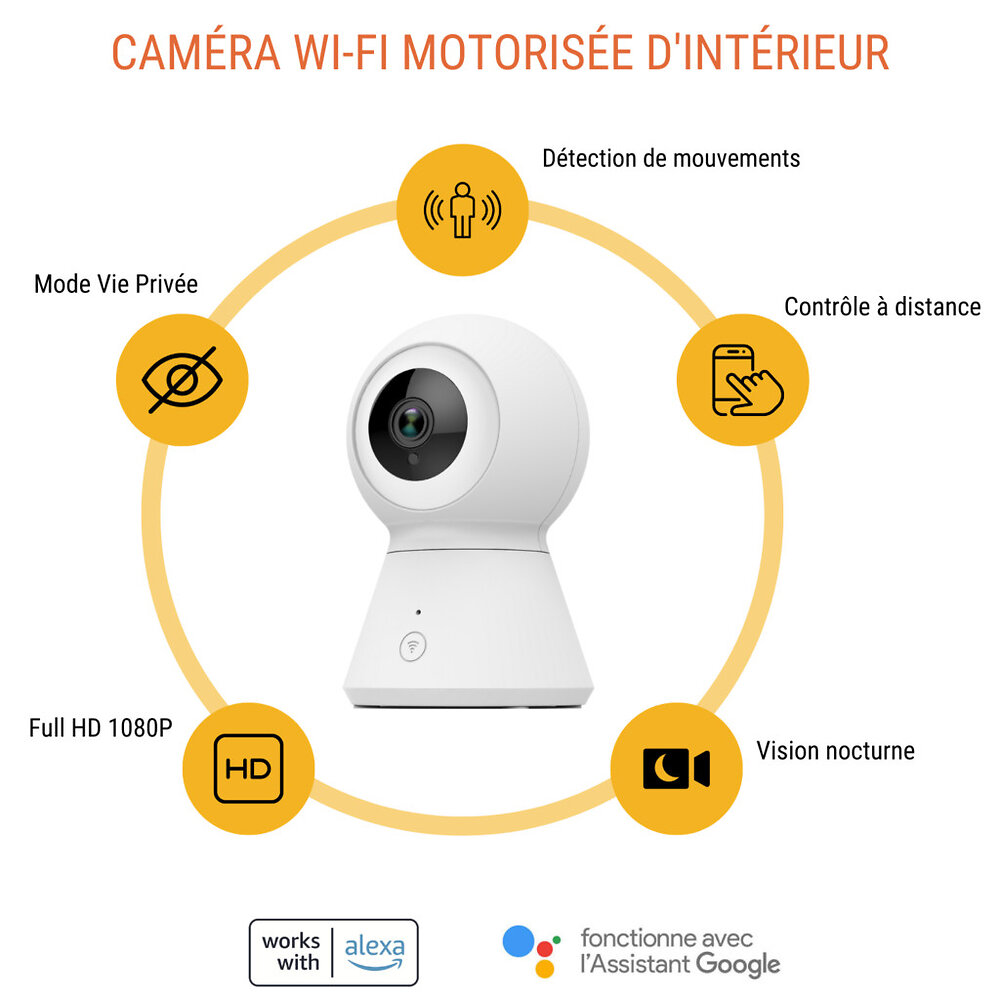 KONYKS - caméra d'intérieur wi-fi motorisée avec mode vie privée - camini max - large