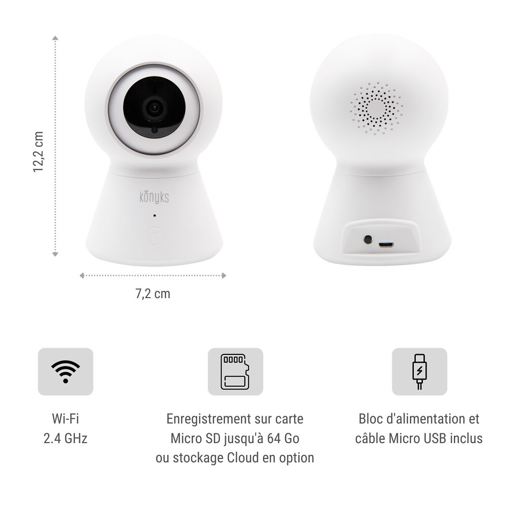 KONYKS - caméra d'intérieur wi-fi motorisée avec mode vie privée - camini max - large