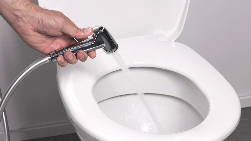 Kit hygiène WC : douchette laiton + flexible inox + raccord 3 voie +  support douchette SUPERB METAL