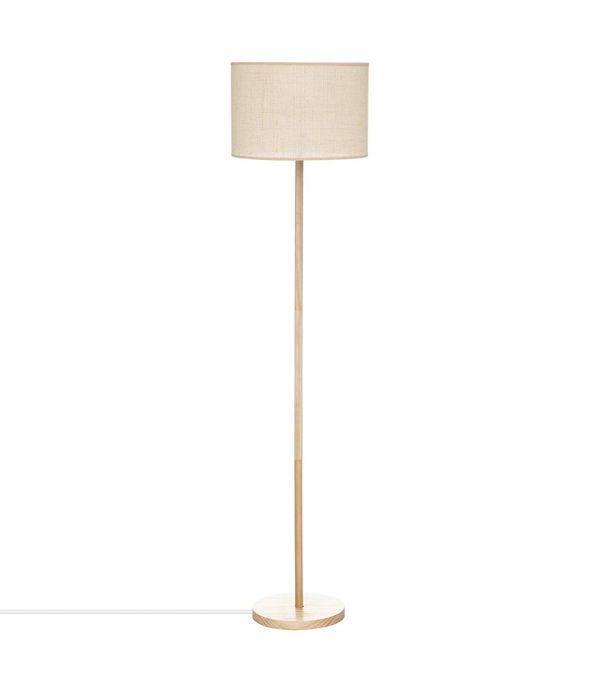 lampadaire en bois de pin et abat-jour beige naturel tressé h 149.5 cm